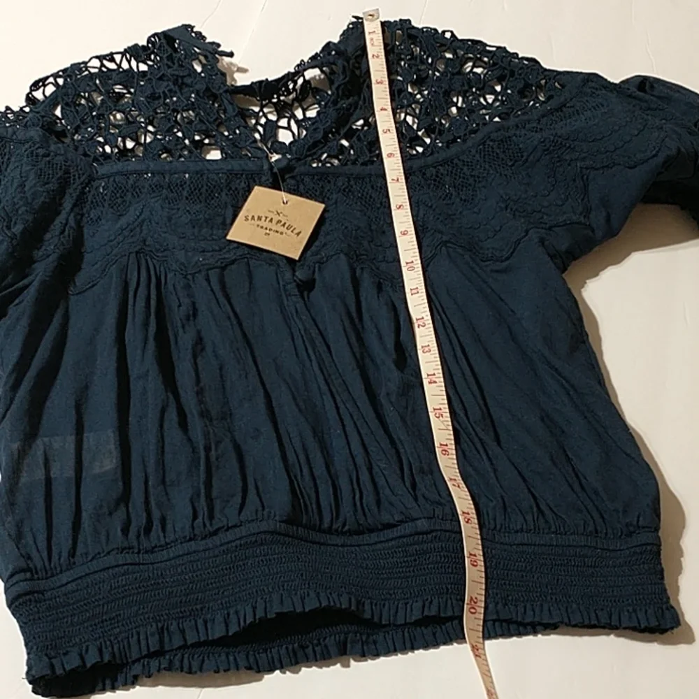 Free People Santa Paula Navy blue long sleeve blouse women size XS